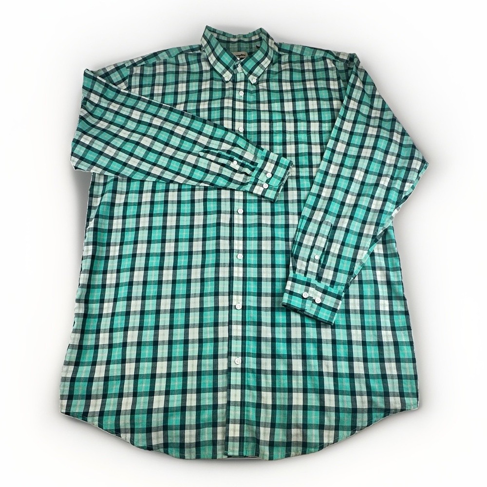 Wrangler Riata Mens 2XLT Teal Plaid Long Sleeve Button Down Shirt Western Casual
